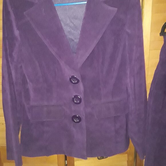 CATO SZ 8 Purple Suede Jacket & Midi Skirt Suit Set Business Career Soft! - Picture 3 of 7